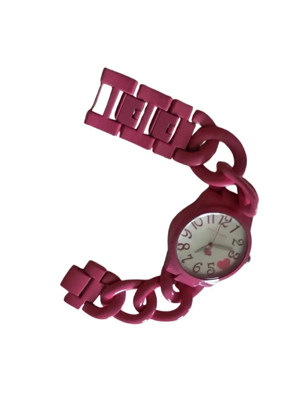 Betsey Johnson Watch Curb Chain Wristwatch Quartz Movement Pink Strap Works